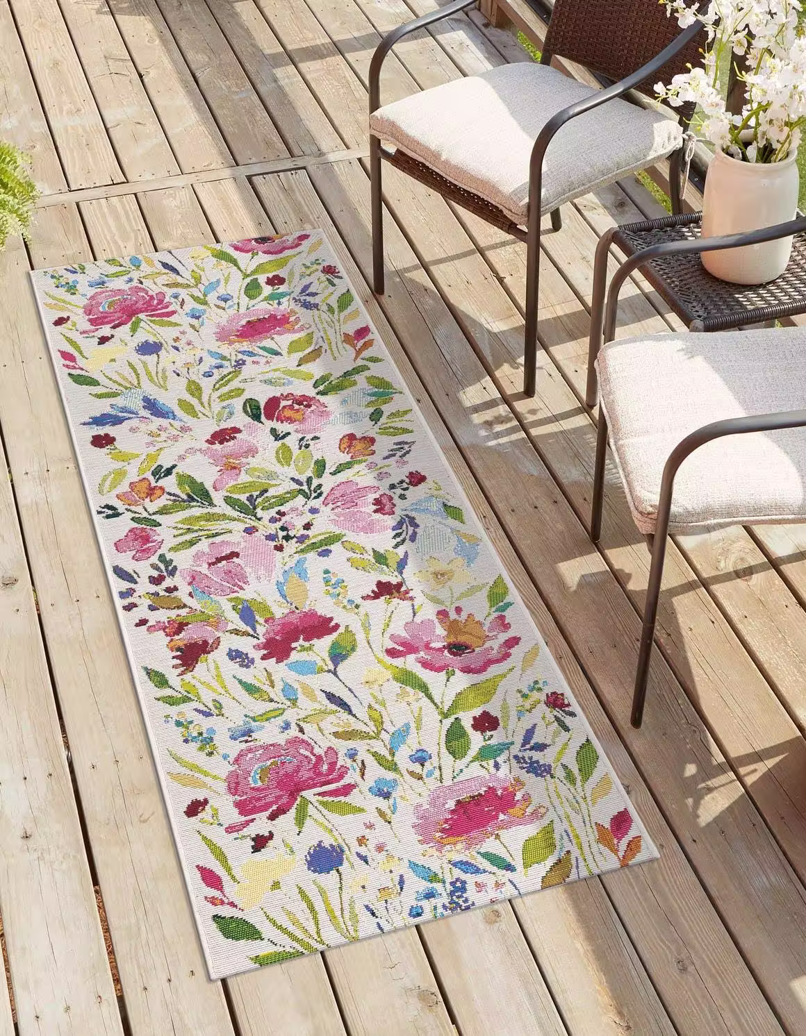 Outdoor Botanical 4 ft Runner Multi Area Rug Indoor Outdoor Rug