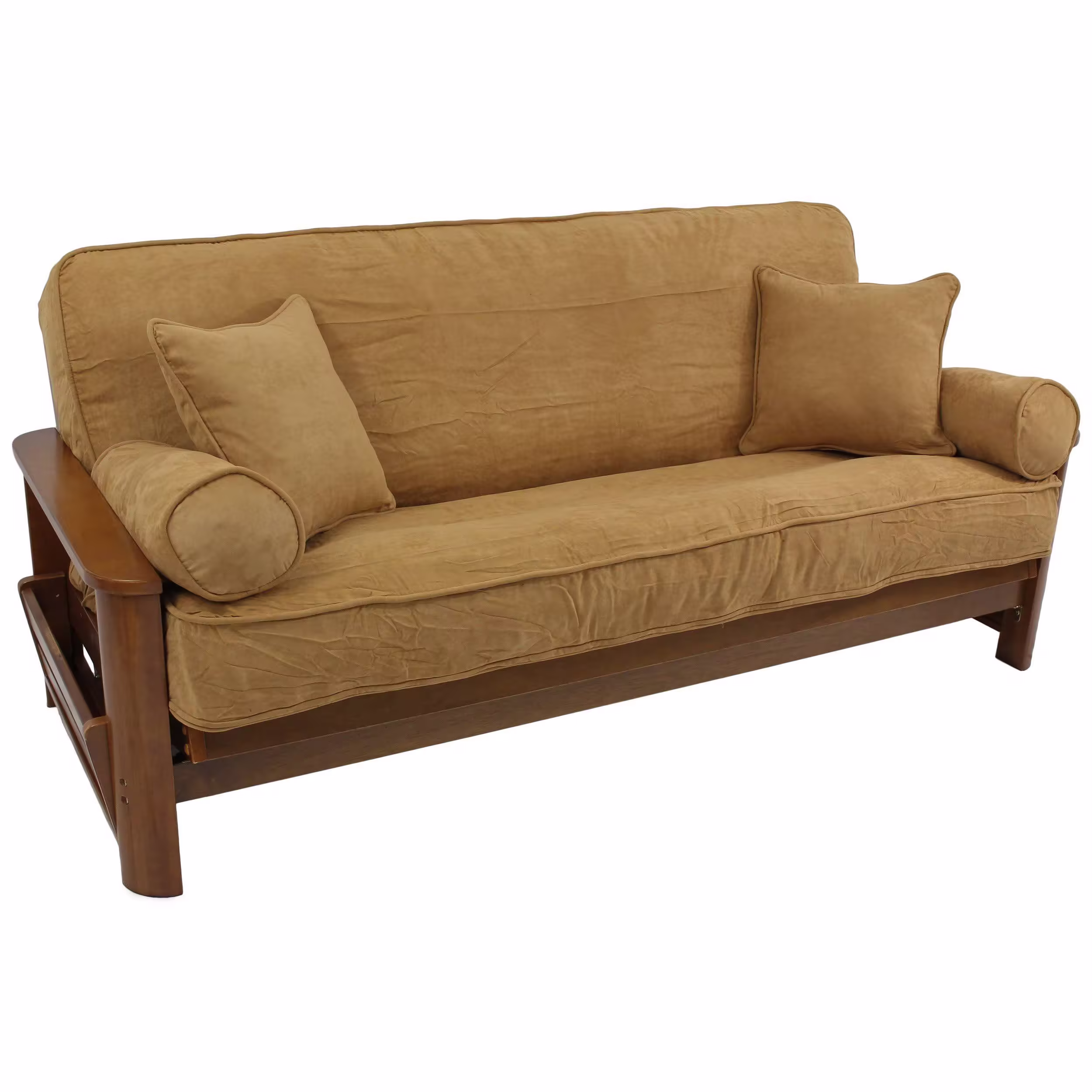 Blazing Needles 8 to 9 in. Solid MicroSuede Double Corded Full Futon Cover Set with Four Throw Pillows Spice - Set of 5