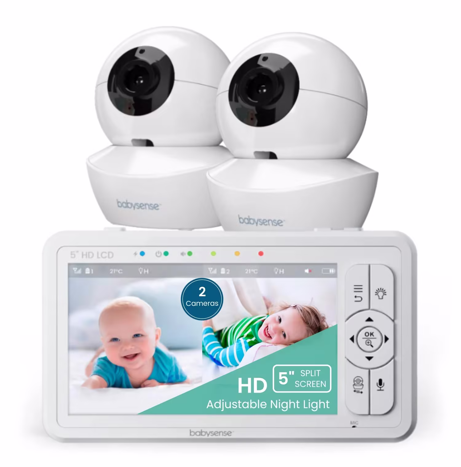 Babysense 5 HD Split-Screen Baby Monitor with 2 Cameras and Audio