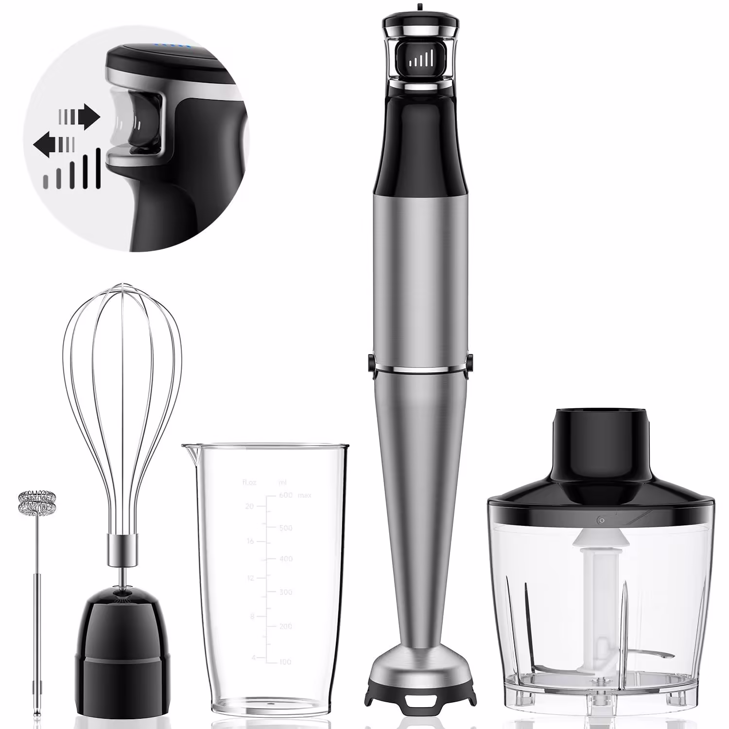 Immersion Hand Blender 5 in 1: 1100W Electric Blender Handheld Stick Mixer with Trigger Control Grip, Emulsion Blenders for Kitchen Soup, Mayo,