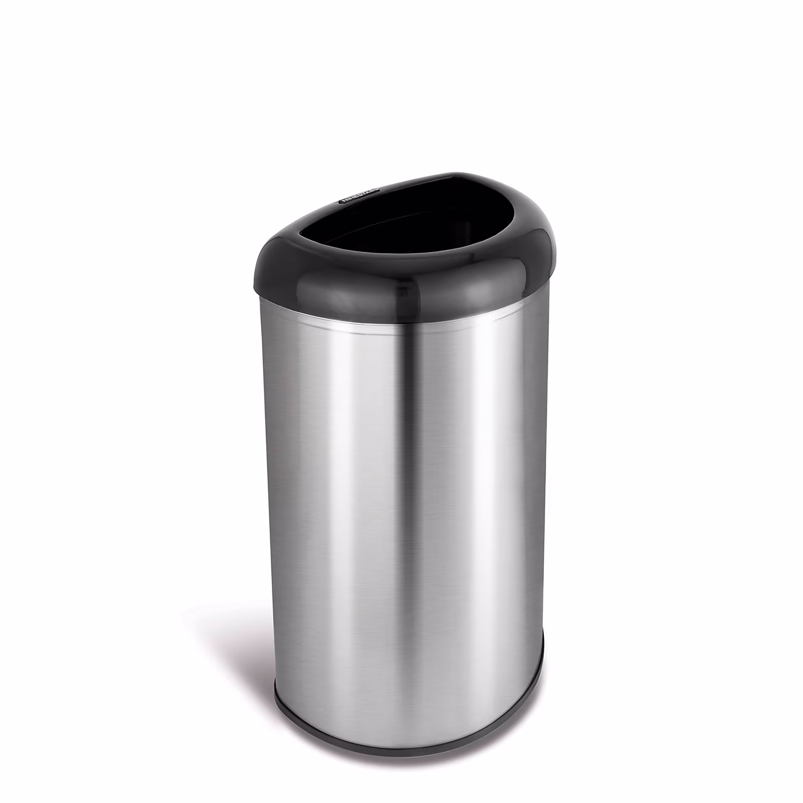 Ninestars OTT-50-19BK Open Top Office Bathroom Trash Can 13 Gal 50L Stainless Steel Base (D Shape Black Lid)