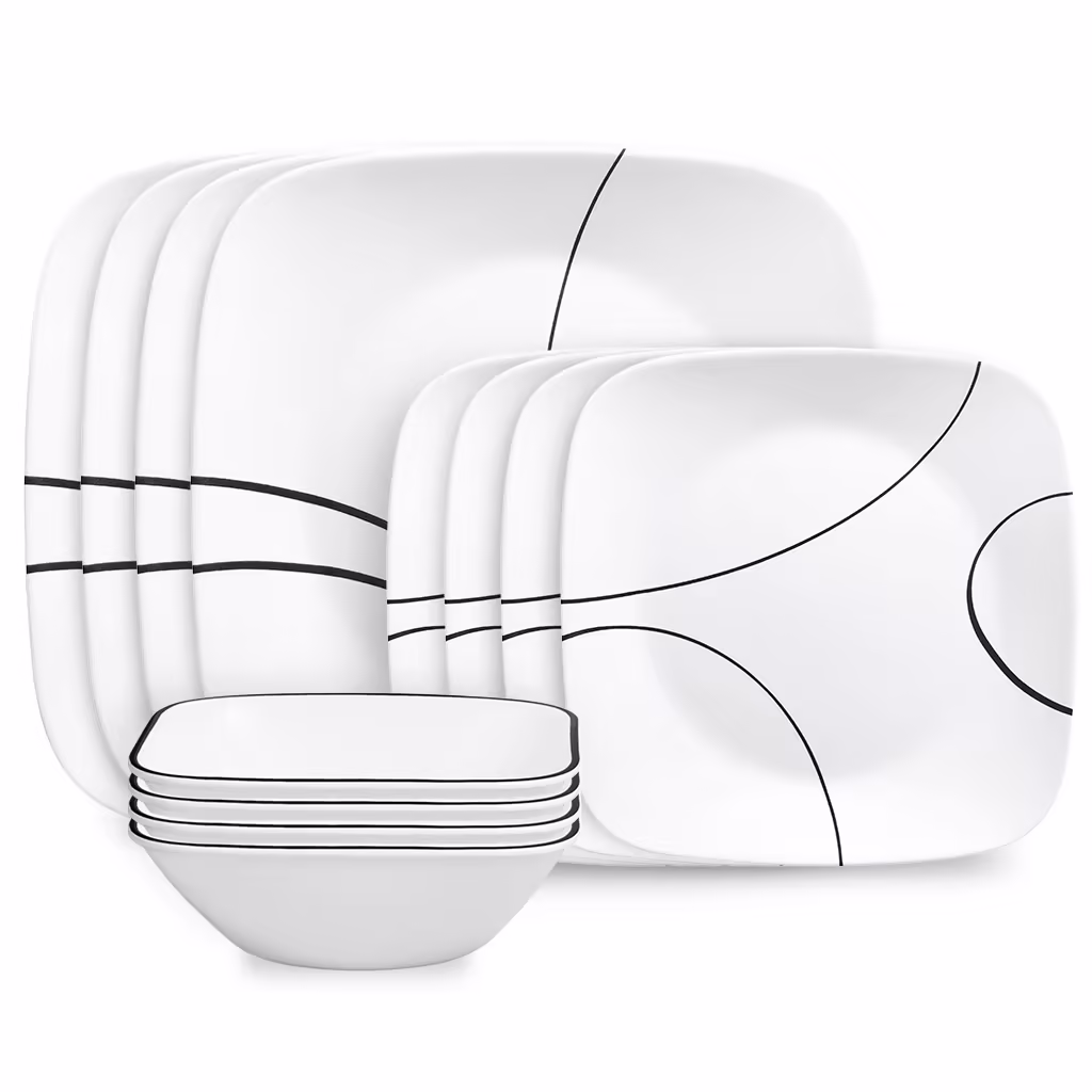 Corelle Simple Lines 12-Piece Square Glass Dinnerware Set (Service for 4)