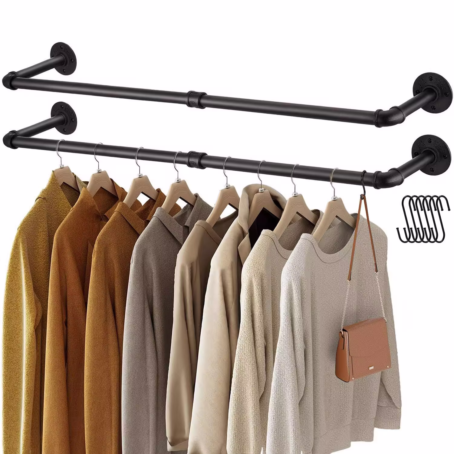 Greenstell Clothes Rack, 36.2 inch Industrial Pipe Wall Mounted Garment Rack, Space-Saving, Heavy Duty Detachable Garment Bar, Multi-Purpose Hanging