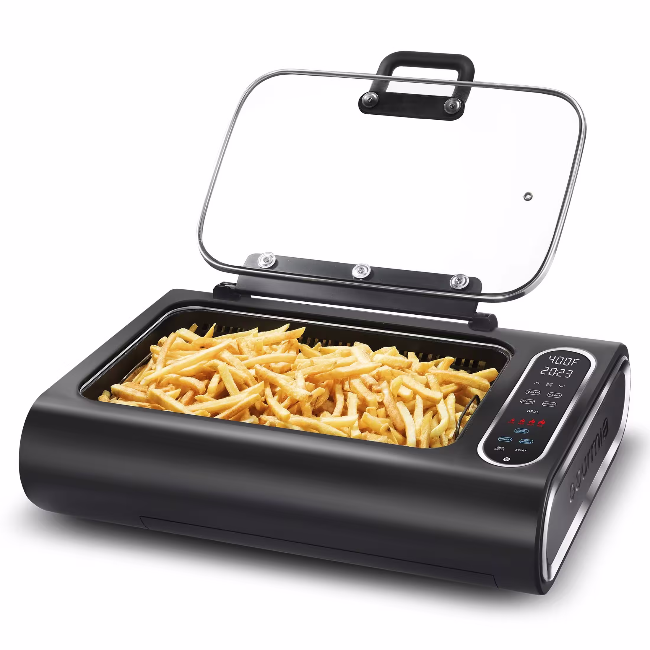 FoodStation Indoor Smokeless Grill with Guided Cooking. Black
