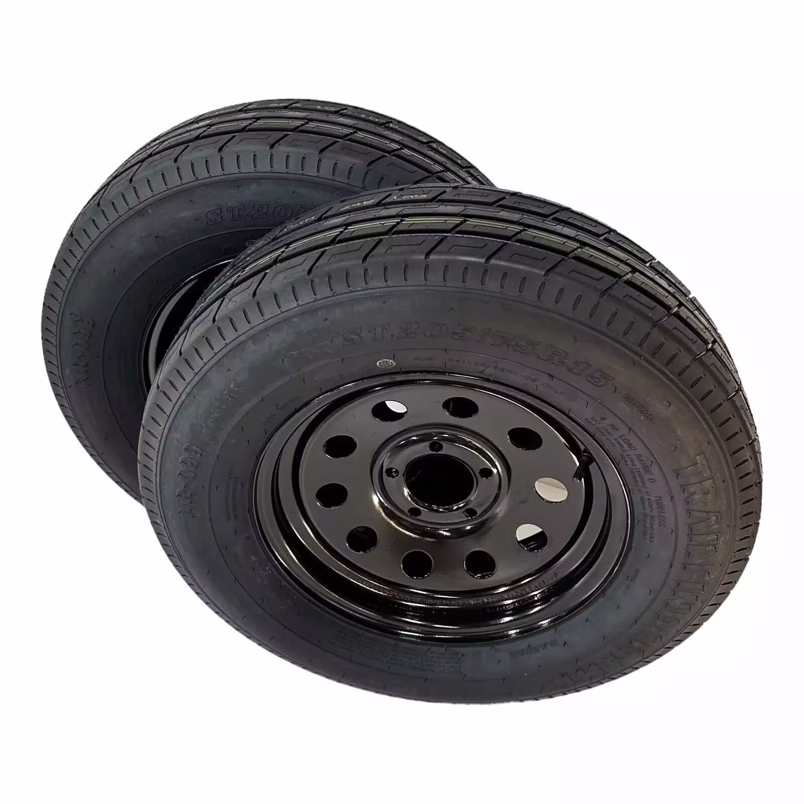 2-Pack Trailer Tire on Rim ST205/75R15 TrailFinder HT Radial 8 Ply Radial LRD 5 Lug Black Modular Wheel 5X4.5" Bolt Pattern