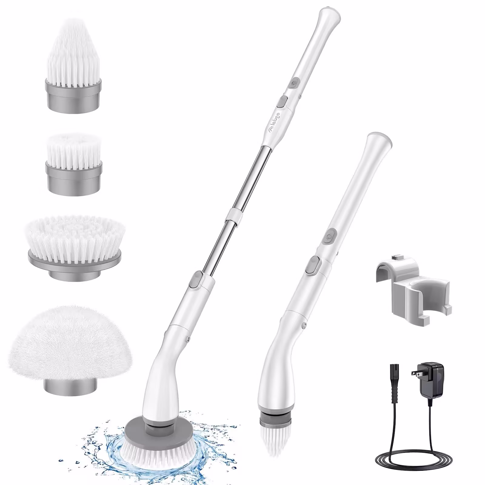 LABIGO Electric Spin Scrubber LA1 Pro, Cordless Spin Scrubber with 4 Replaceable Brush Heads and Adjustable Extension Handle, Power Cleaning Brush for
