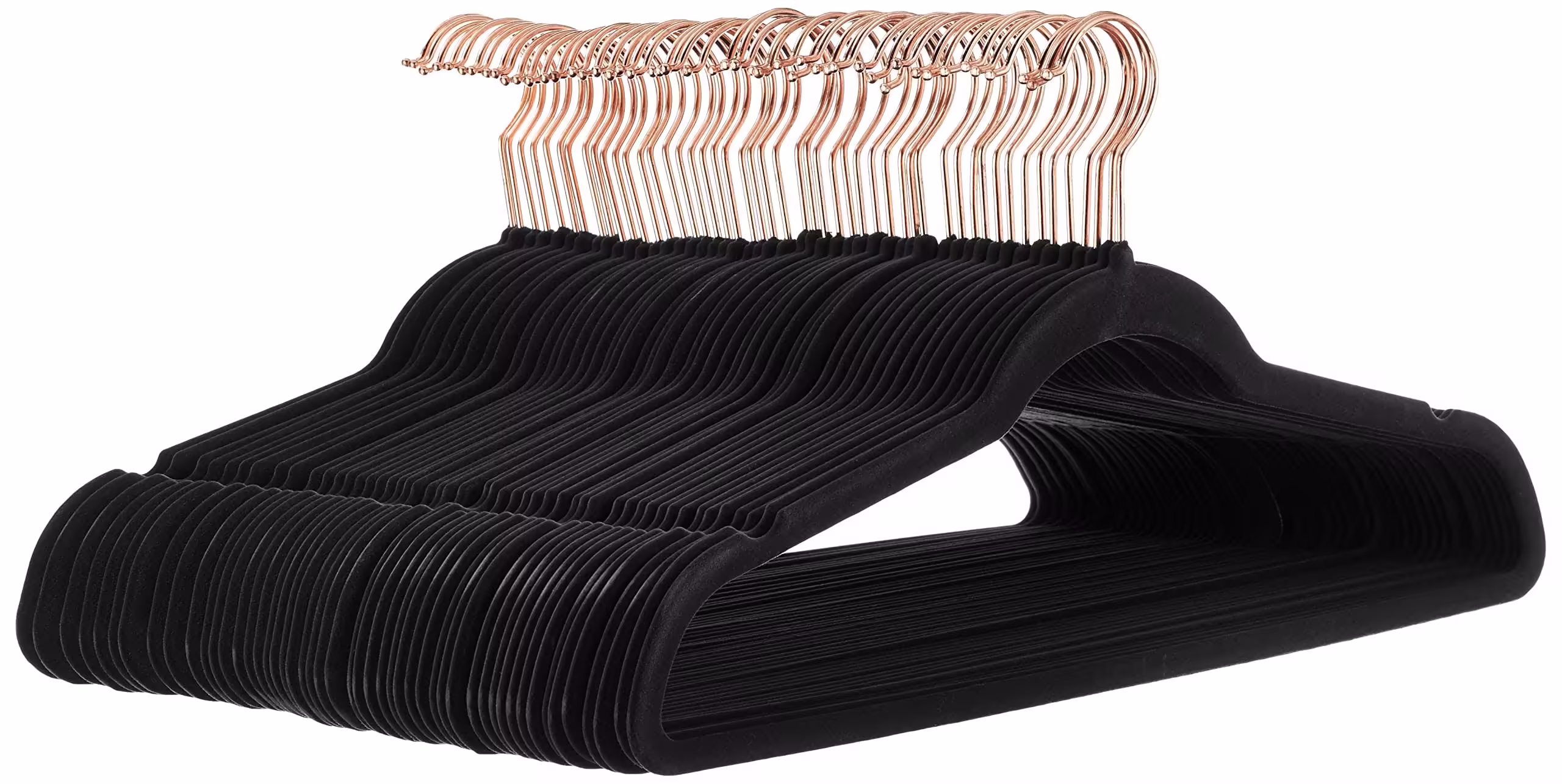 Basics Slim, Velvet, Non-Slip Clothes Suit Hangers, Black/Gold - Pack of 50