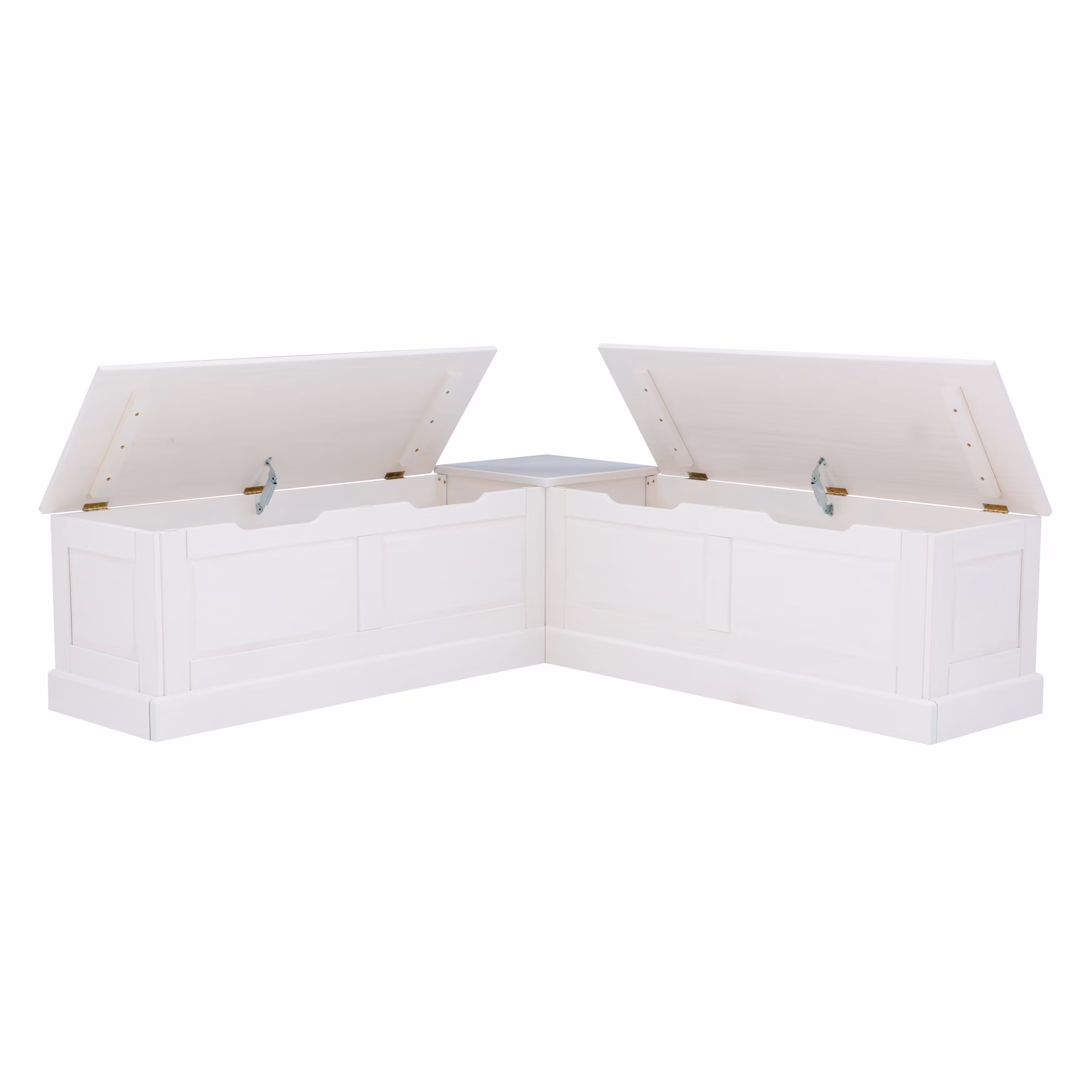 Linon Nook Bench Collection L - Shaped Wood Farmhouse Breakfast Bench with Hidden Storage, White
