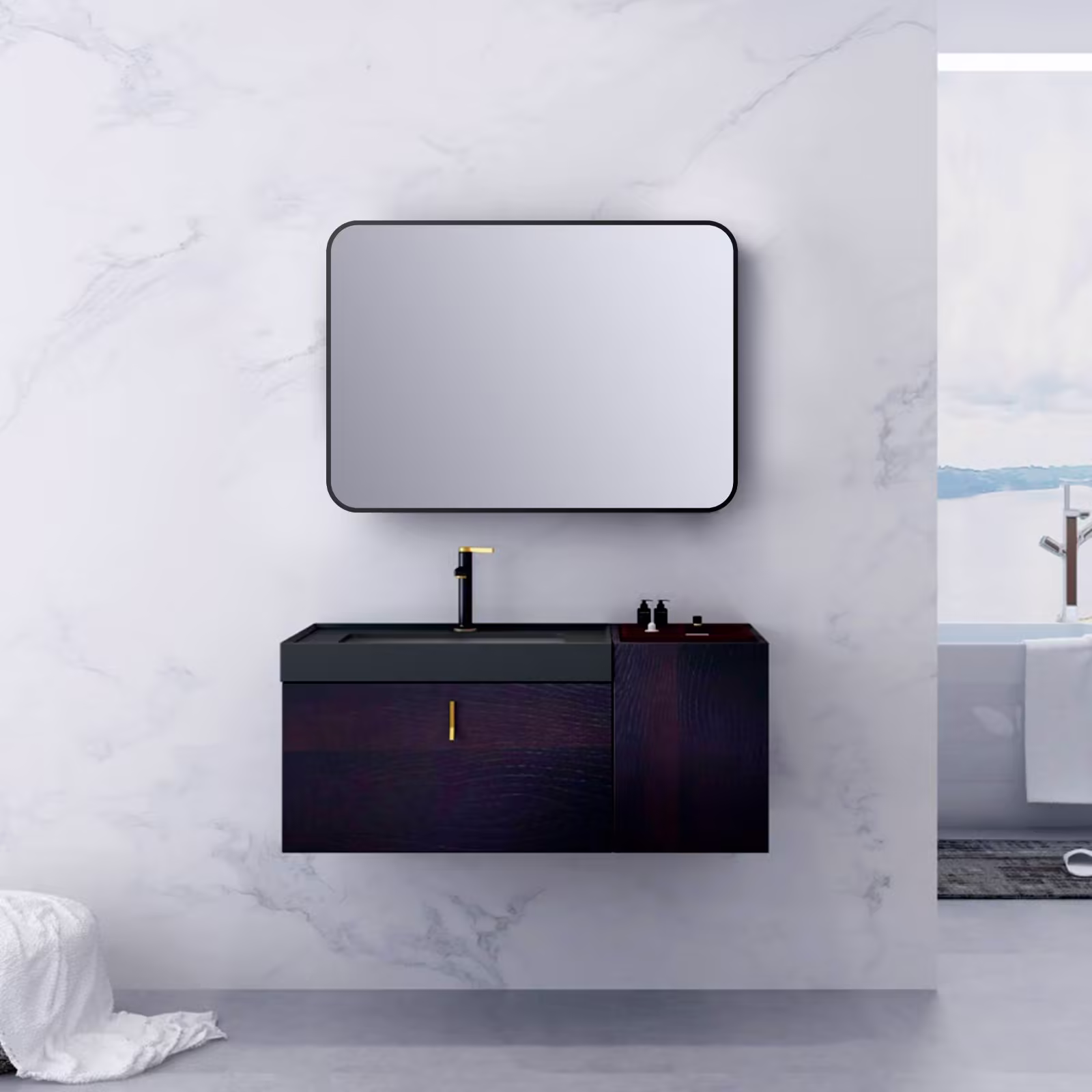 20 in. W x 28 in. H Rectangular Aluminum Framed Wall Mount Bathroom Vanity Mirror in Black