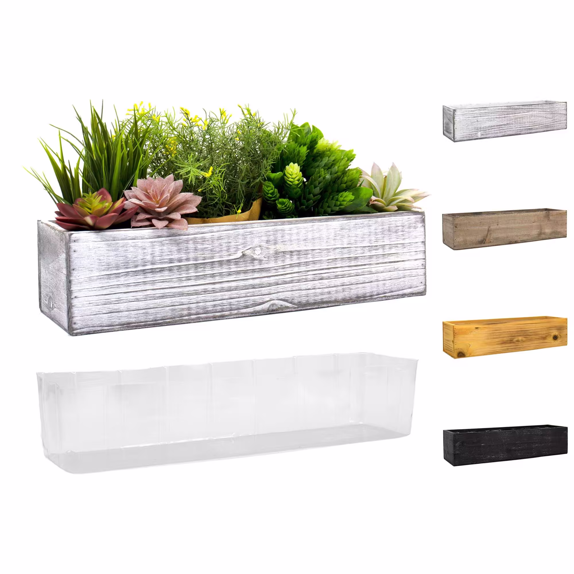 CYS Excel White Wooden Planter Box (17"x5" H:4") with Removable Plastic Liner | Multiple Colors Rustic Rectangle Indoor Decorati