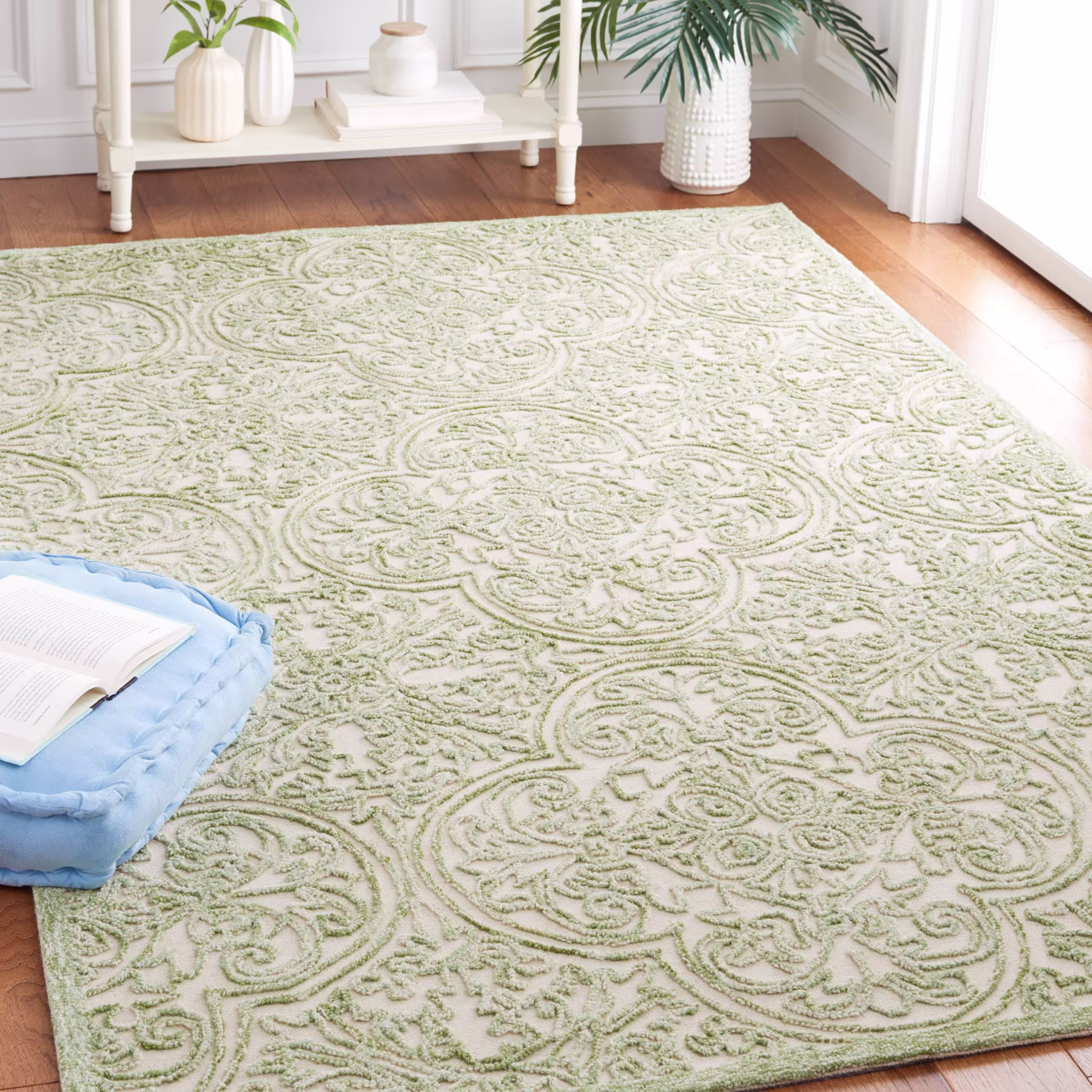 Martha Stewart Trace MSR3511Y Ivory / Green 6' x 9' Area Rug