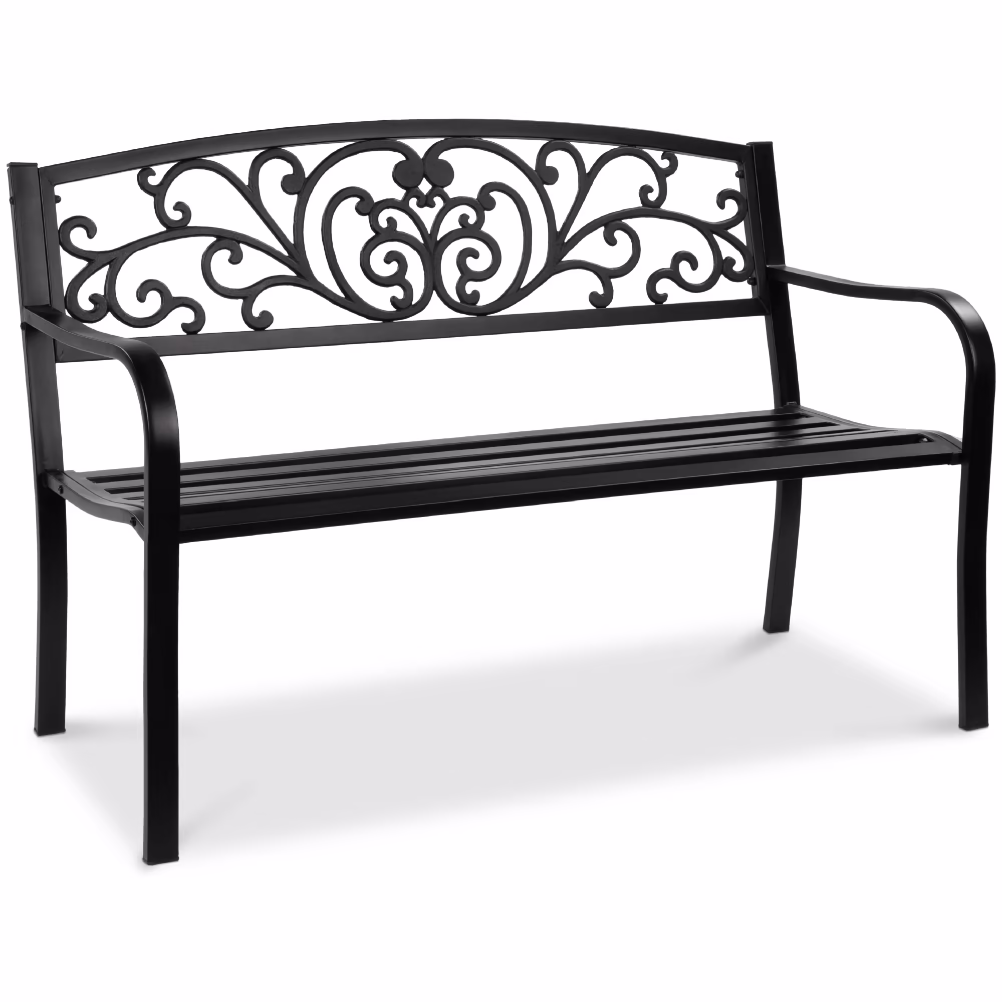 Best Choice Products Outdoor Steel Bench Garden Patio Porch Furniture W/ Floral Design Backrest - Black