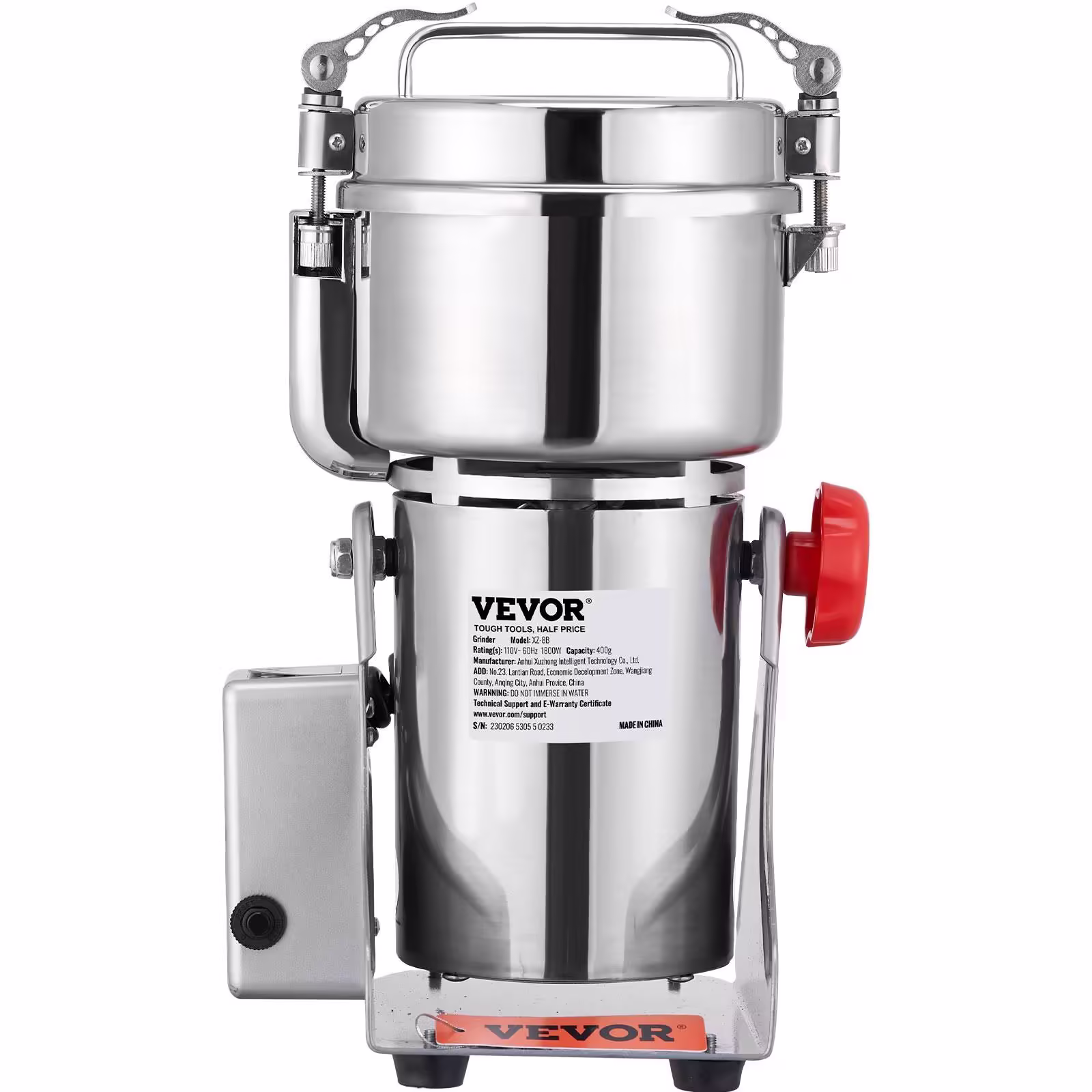 VEVOR 1000g Electric Grain Mill Grinder, High Speed 3750W Commercial Spice Grinders, Stainless Steel Pulverizer Powder Machine