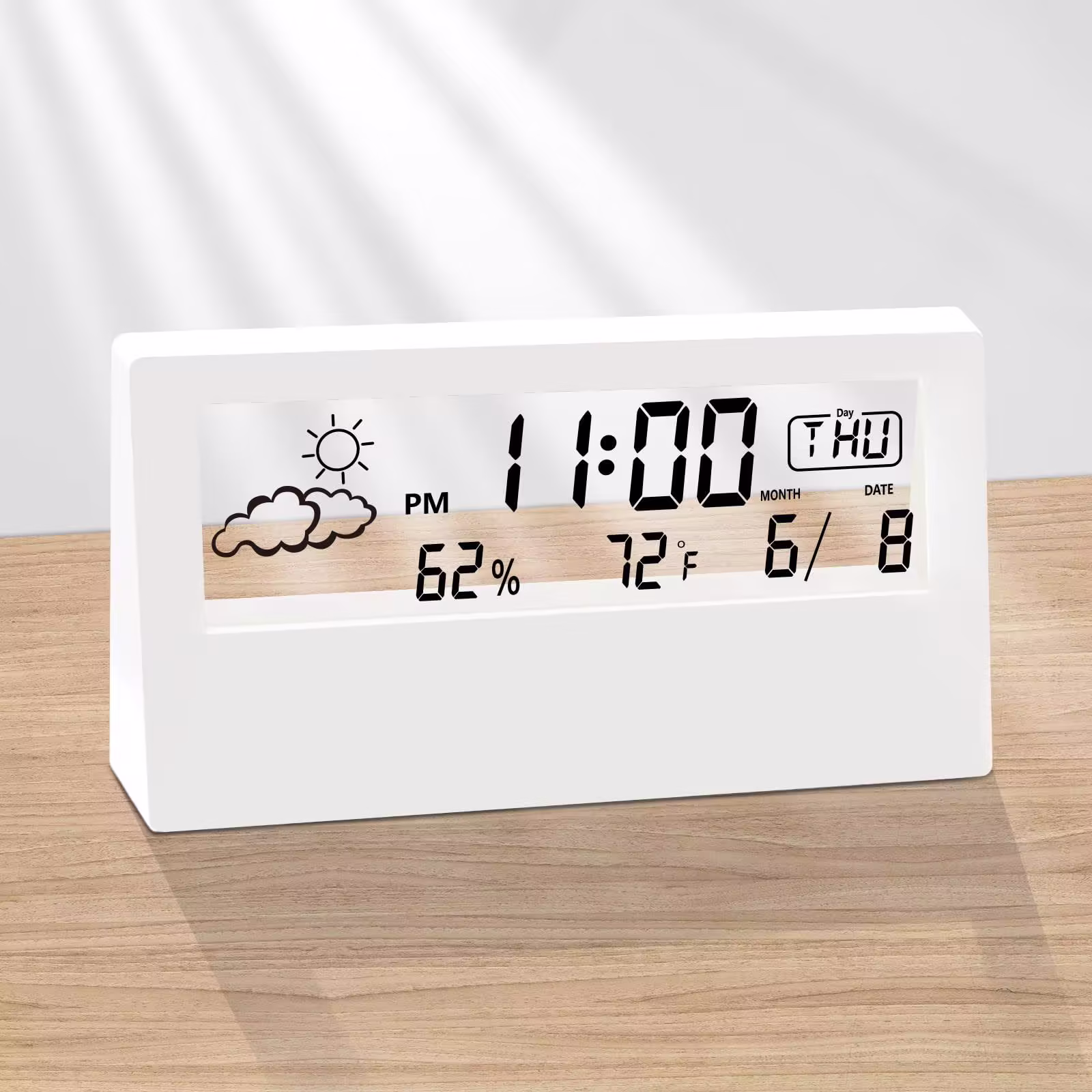 LuxSoramia Digital Alarm Clock,Transparent Modern Design, Temperature, Humidity, Snooze, Aesthetic Home & Office Decor, Battery Operated Desk Clock