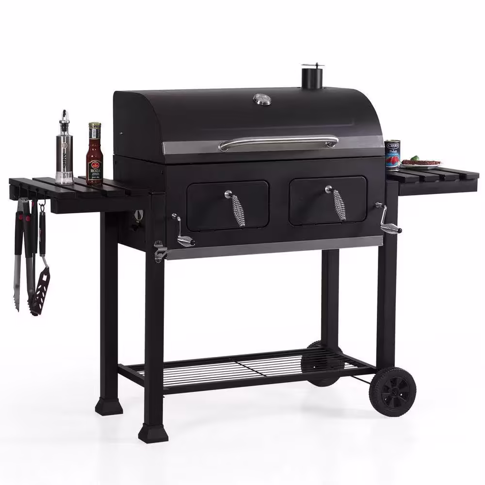 Phi Villa Heavy-Duty Outdoor Barrel Charcoal Grill in Black