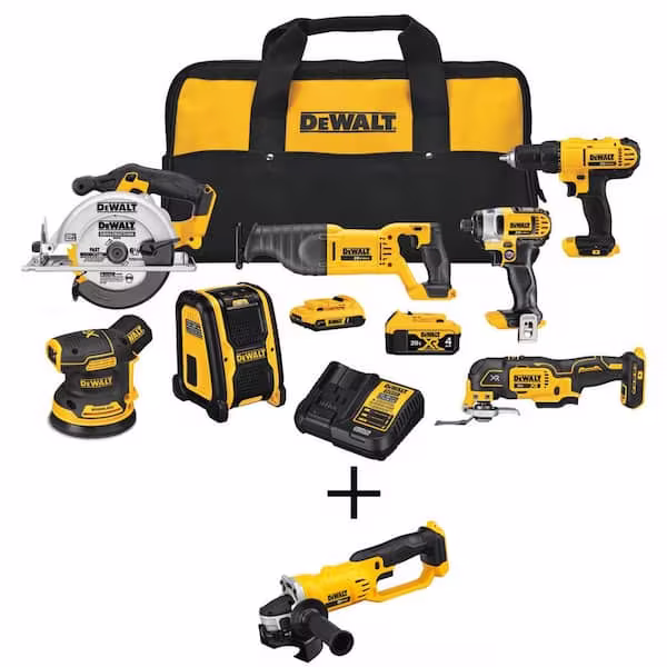 20V MAX Cordless 7 Tool Combo Kit, 20V MAX 4.5-5 in. Grinder, and (1) 20V 4.0Ah and (1) 20V 2.0Ah Batteries