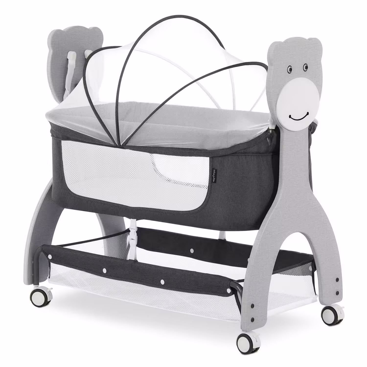 Dream on Me Cub Portable Bassinet in Dark Grey. Multi-Use Baby Bassinet with Locking Wheels