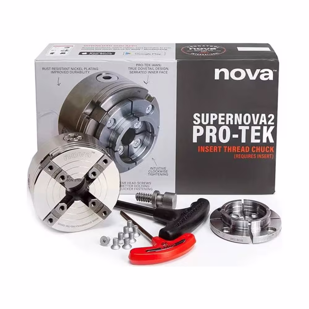 NOVA 23262 SUPERNOVA2 Insert Type Wood Turning Chuck and Jaw Set w/ T Bar Wrench