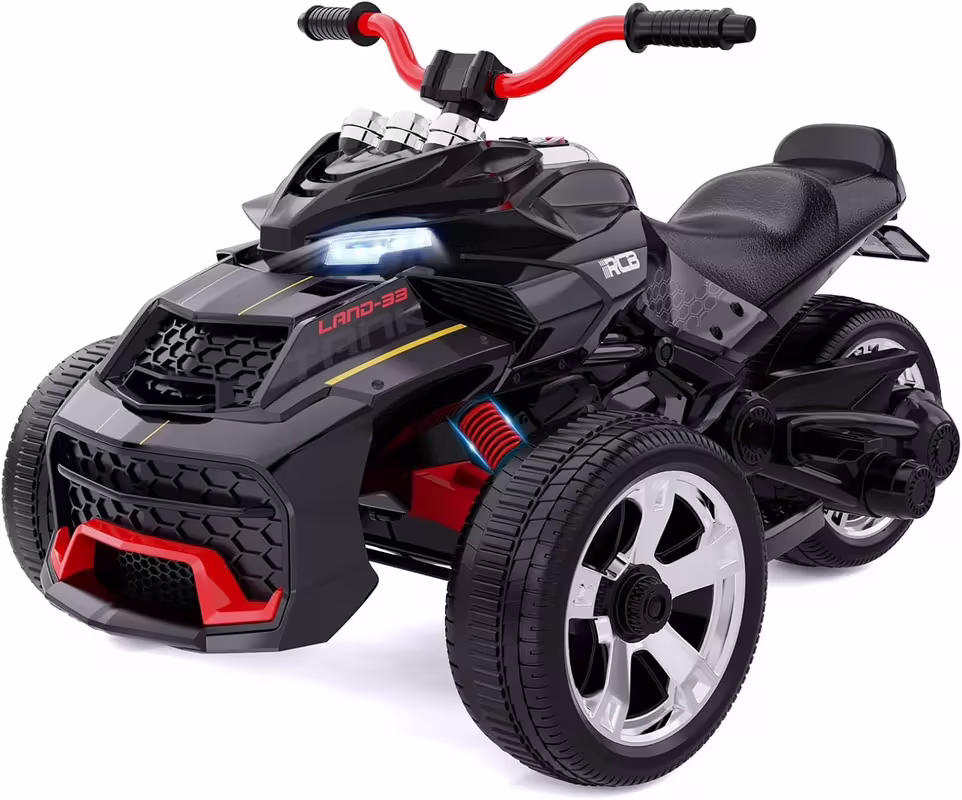 RCB 12V Electric Ride-On,Dual Motors,Music,Up to 5 mph,3 Wheel ATV Style for Kids Ages 3+,Black