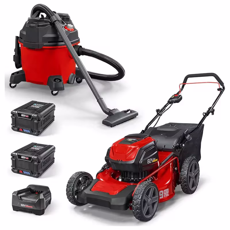 82V MAX 21′′ Electric Cordless Lawn Mower, Steel Deck, 3-in-1 Design, Red/Black