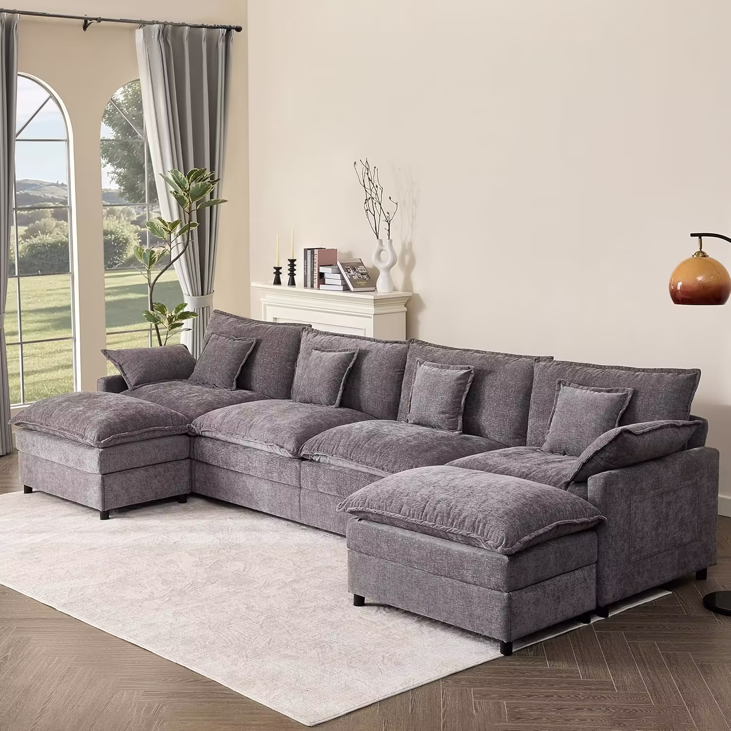 108 Inch U Shape Sofa Sectional Sofa Comfortable Cloud Sofa with Removable Footstool