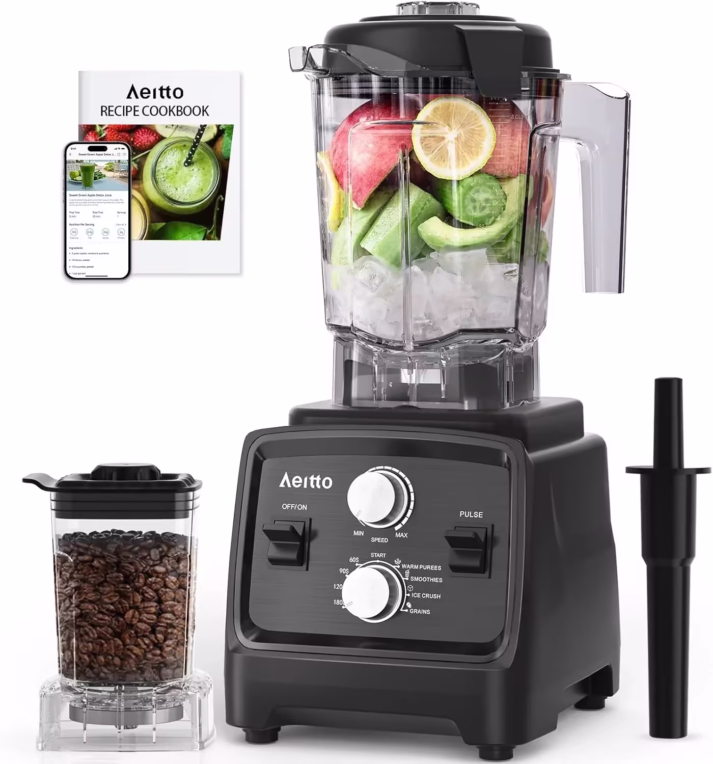 Aeitto Blenders for Kitchen with 1800W Motor, 68Oz. Large Capacity, 2-in-1 Blender & Grinder Combo