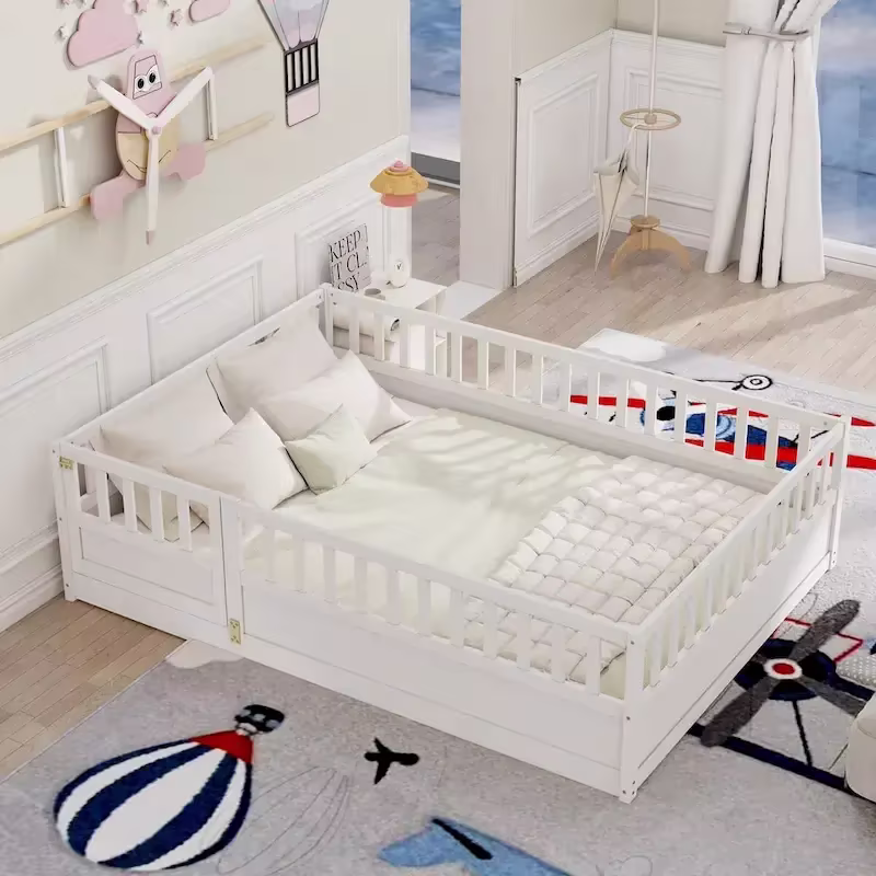 Montessori wooden children's floor bed with Support slat