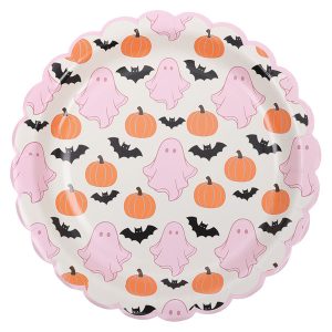 The Halloween Collection Scalloped Pink Ghost/Pumpkin/Bat Paper Plates