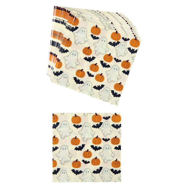 The Halloween Collection Orange Pumpkin/Ghost/Bat Paper Napkins