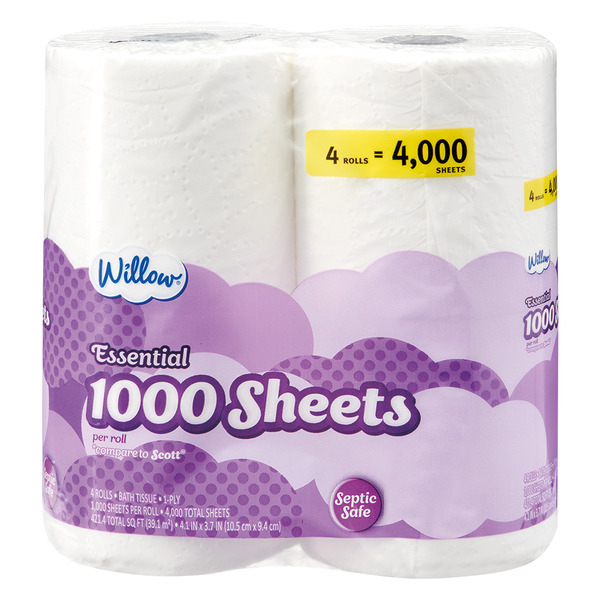 Willow Essential 1000 Sheets Bath Tissue – 4000 ct