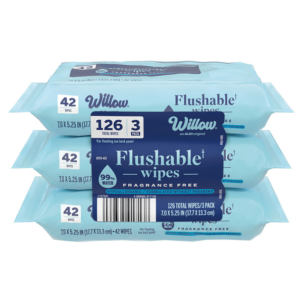 Willow Fragrance Free Flushable Wipes