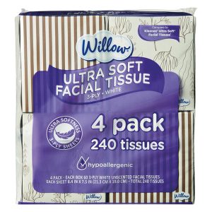 Willow Ultra Soft Hypoallergenic 3-Ply White Facial Tissues
