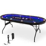 Costway Foldable, USB Ports, LED Lights 10 Player Poker Table, Blue/Black, Blue/Black