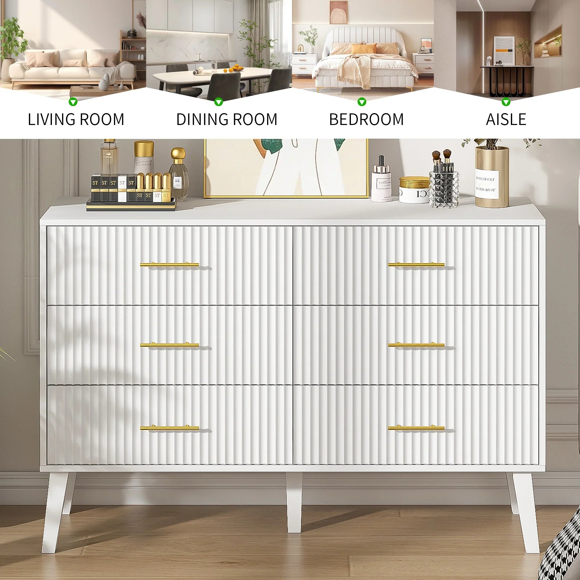 2026 New Fluted 6 Drawers Dresser, Wide Modern Chest of Drawers, 6 Drawer Double Dresser - Image 22