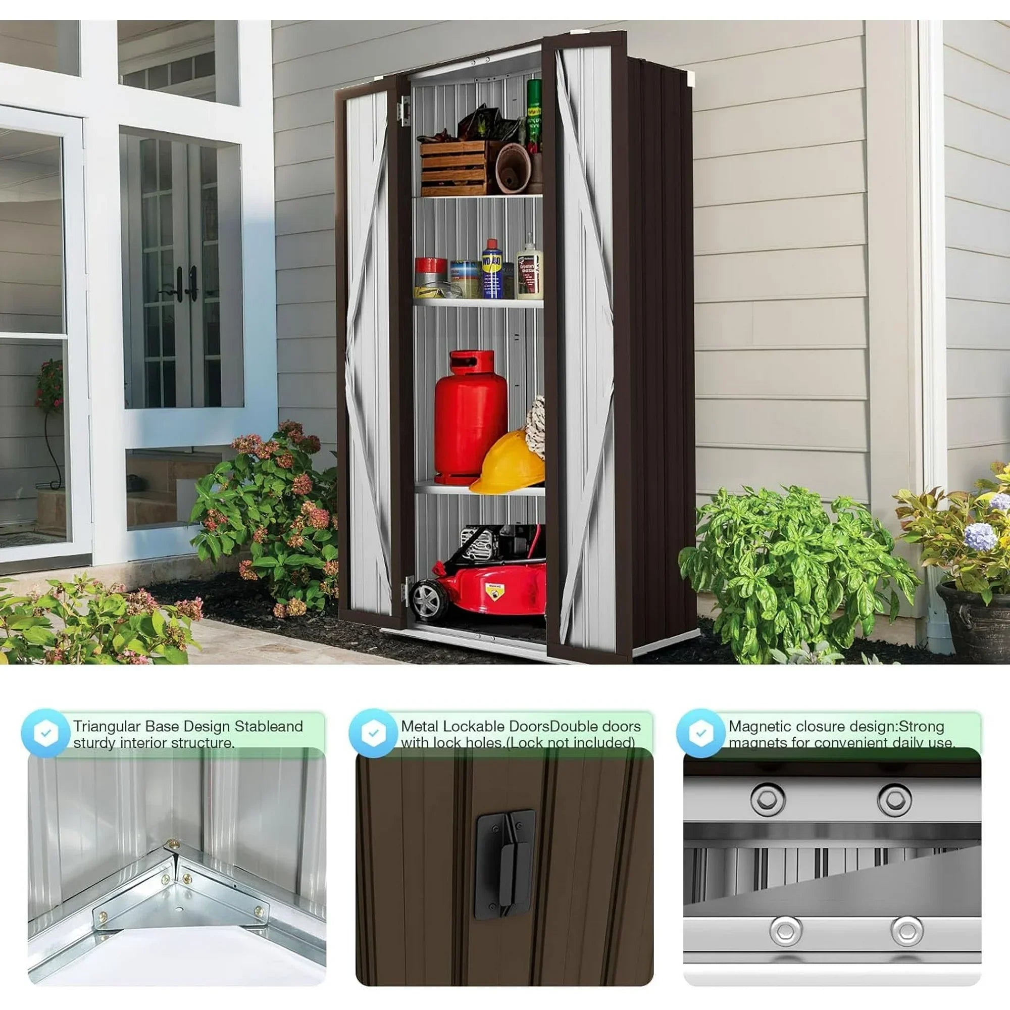 2026 New AECOJOY Outdoor Storage Cabinet for Garden & Patio, a Metal Organizer with Doors and Shelves in Gray - Image 15