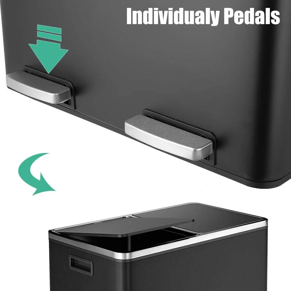2026 New LAZY BUDDY Dual Garbage Can, Stainless Steel 16 Gallon Step Kitchen Trash Can with Soft-Close Lid, Double Compartment Garbage Recycling Bin - Image 8
