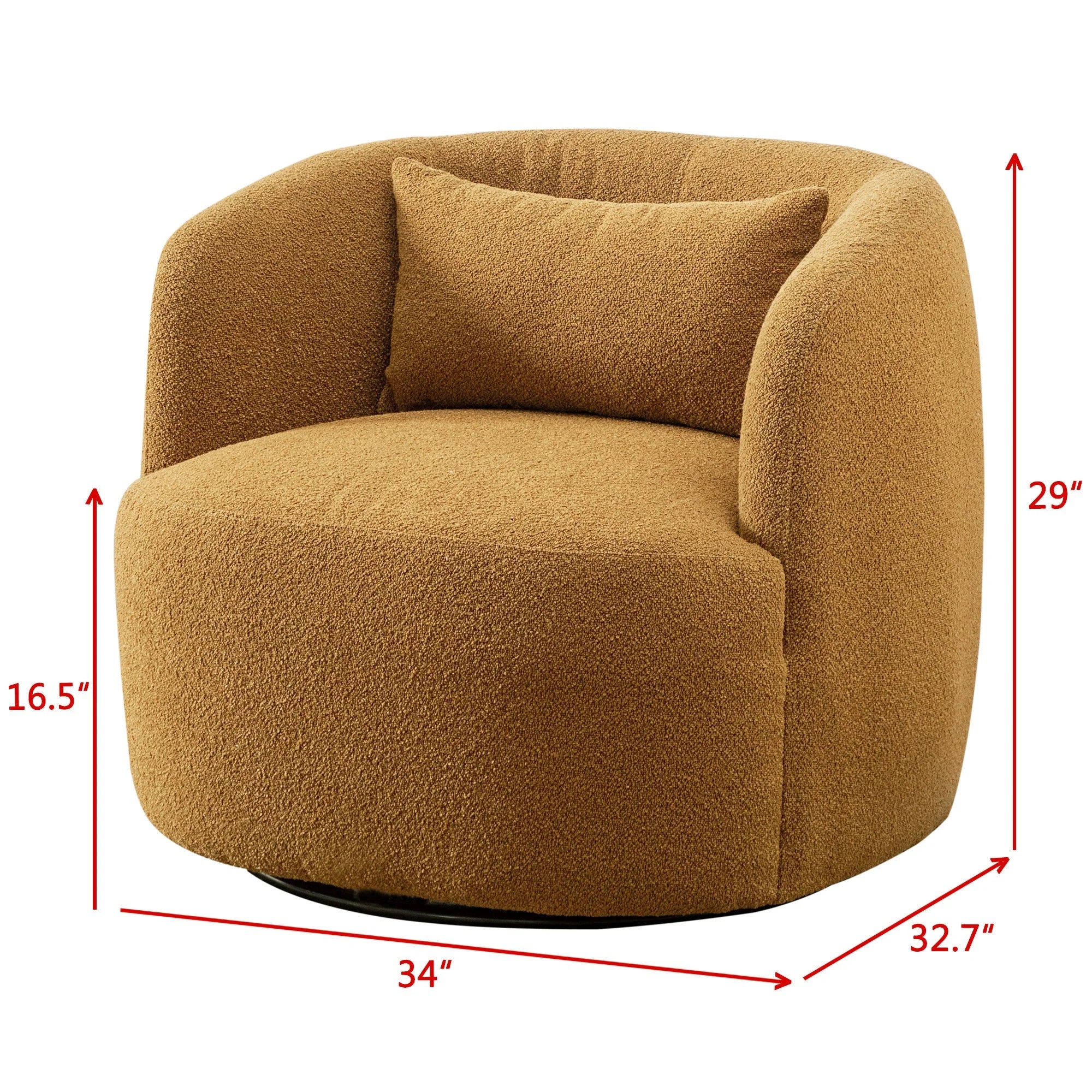 2026 New 34" Wide Boucle Swivel Barrel Chair, No Assembly Round Upholstered Armchair Accent Chair Single Sofa Chair with Toss Pillow for Living Room and Bedroom, Taupe - Image 44