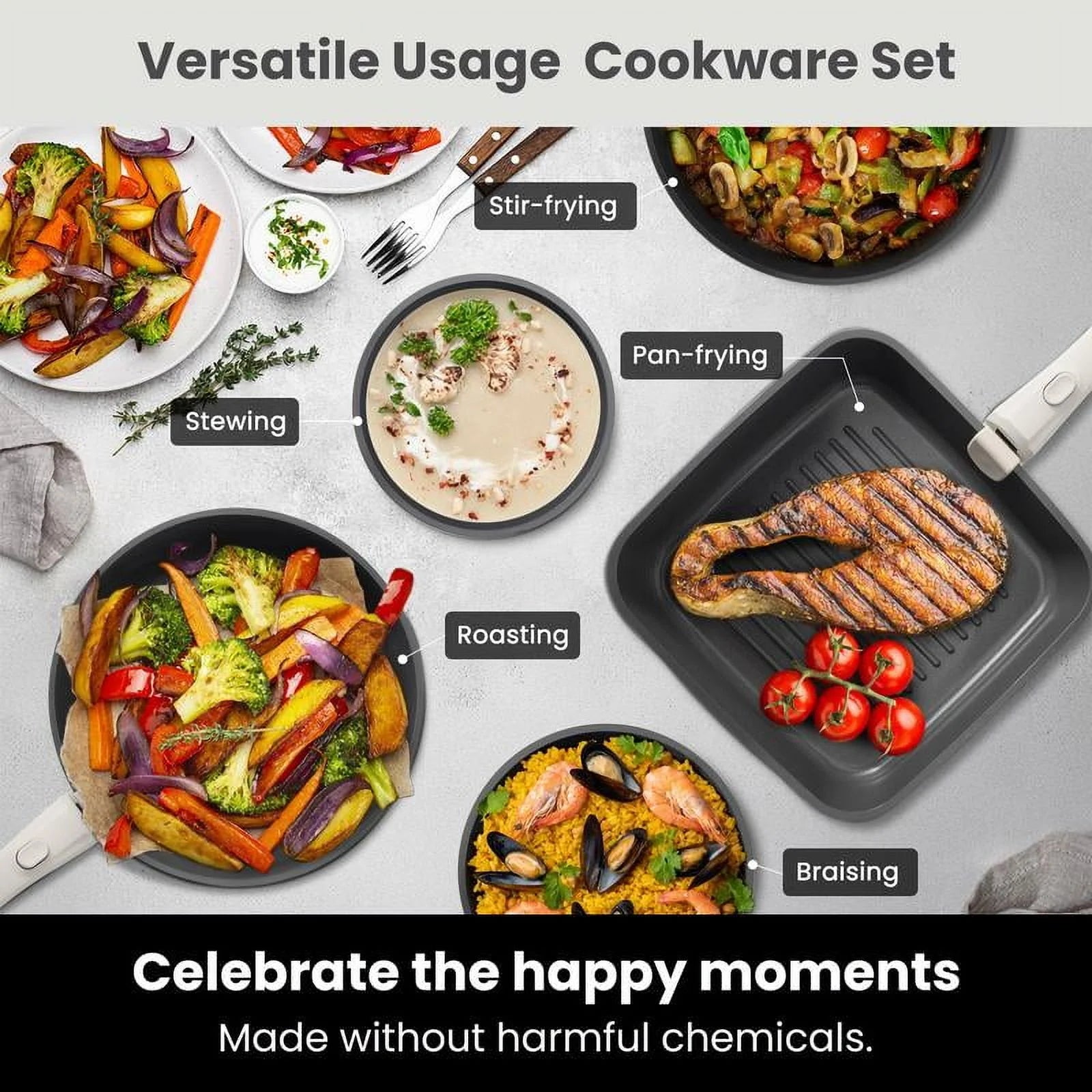 2026 New Non-Toxic Nonstick Ceramic 22 pcs pots and pans set complete Cookware Set with Lids,Detachable Handle,PFAS-Free,Dishwasher Oven Safe,Kitchen Outdoorfun Induction Compatible - Image 9