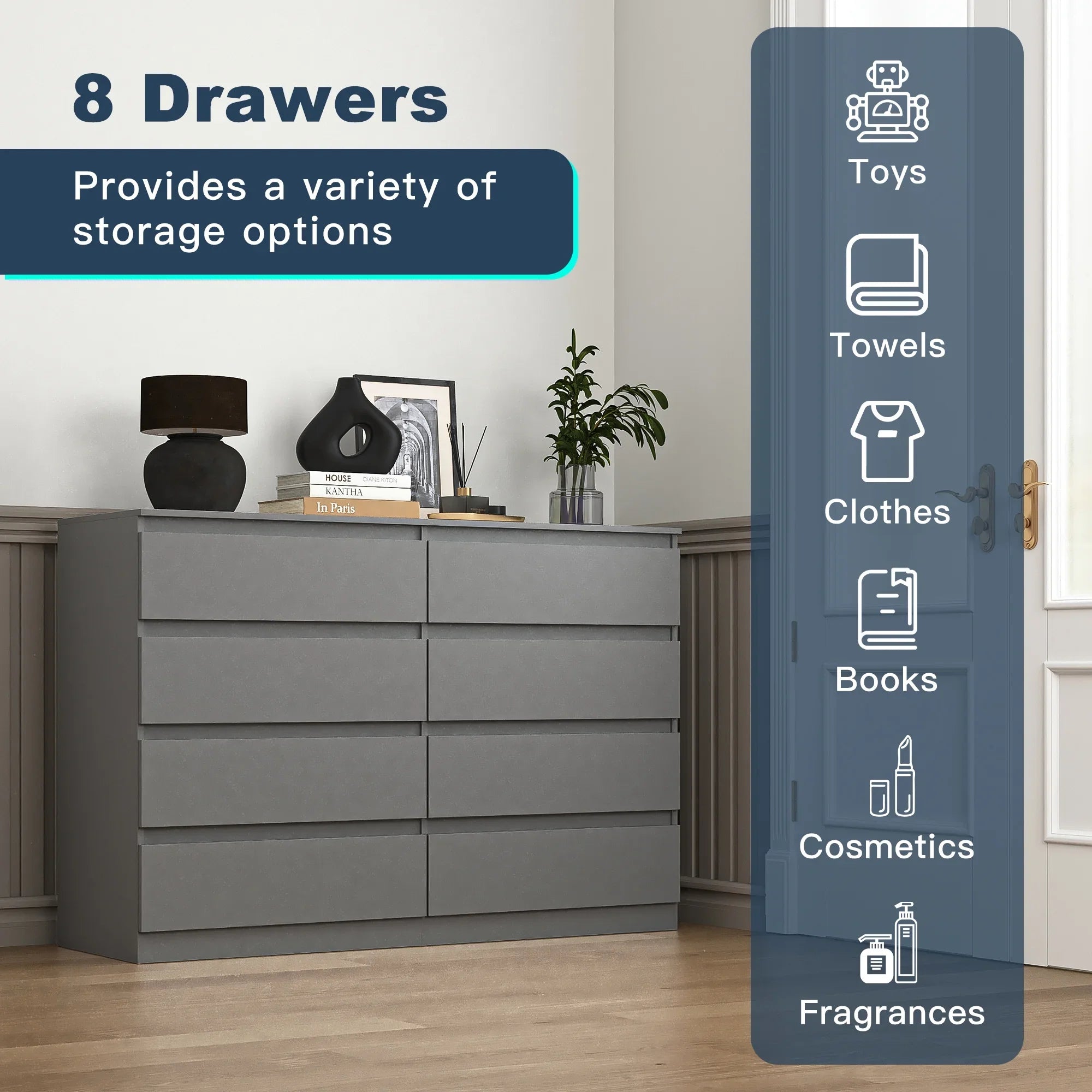 2026 New Kadyn Modern 6 Drawer Dresser Wood Cabinet,Dresser for Bedroom, Kitchen Storage Cabinet with Drawers, Chest of Drawers(Black) - Image 32