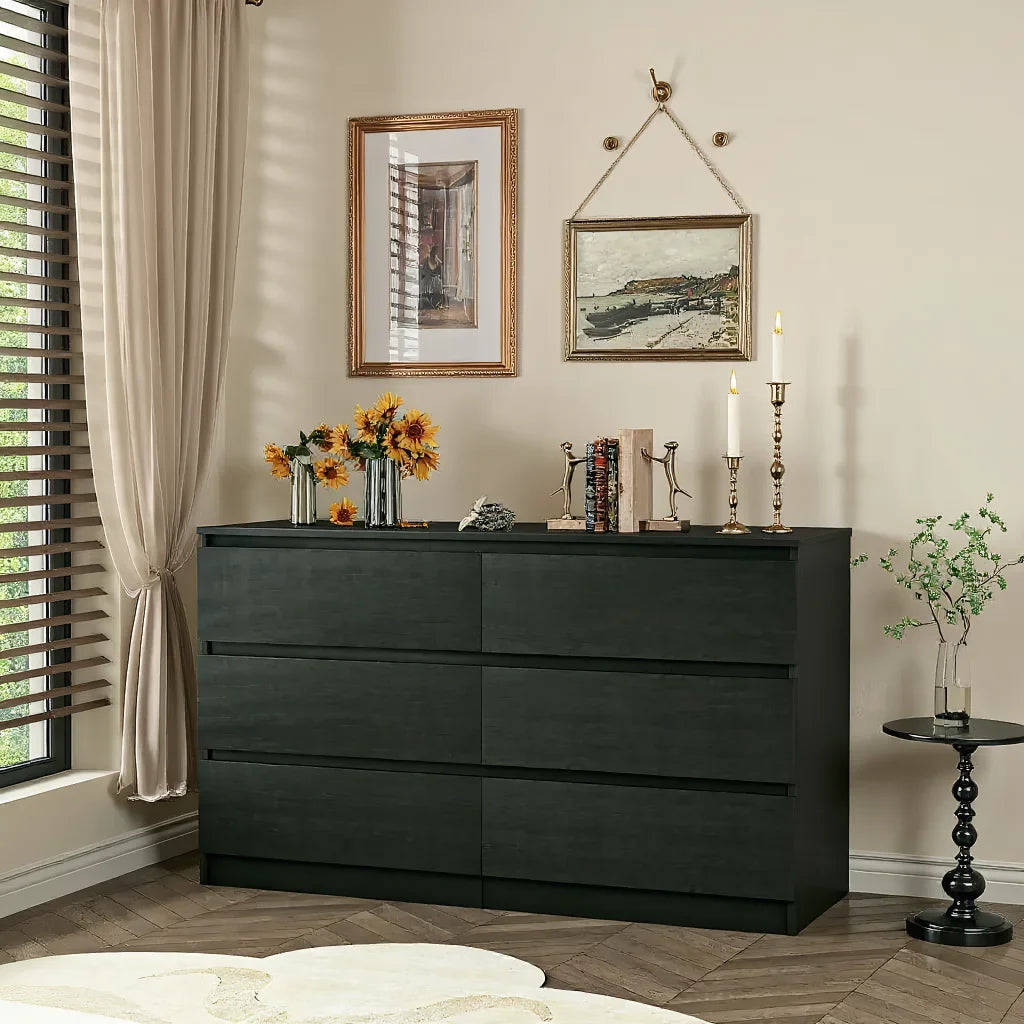 2026 New Kadyn Modern 6 Drawer Dresser Wood Cabinet,Dresser for Bedroom, Kitchen Storage Cabinet with Drawers, Chest of Drawers(Black) - Image 21