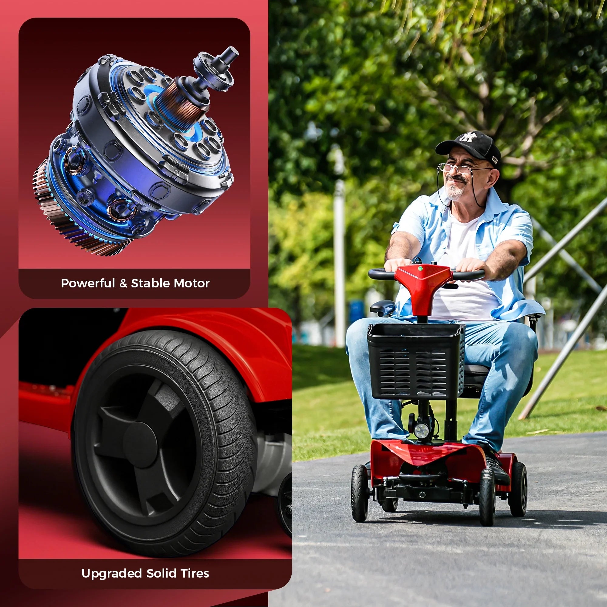 2026 New iScooter 4 Wheel Mobility Scooter for Seniors, Wider Seats & Foldale Electric Wheelchair Device for Travel, Upgraded for Superior Performance, Red - Image 3
