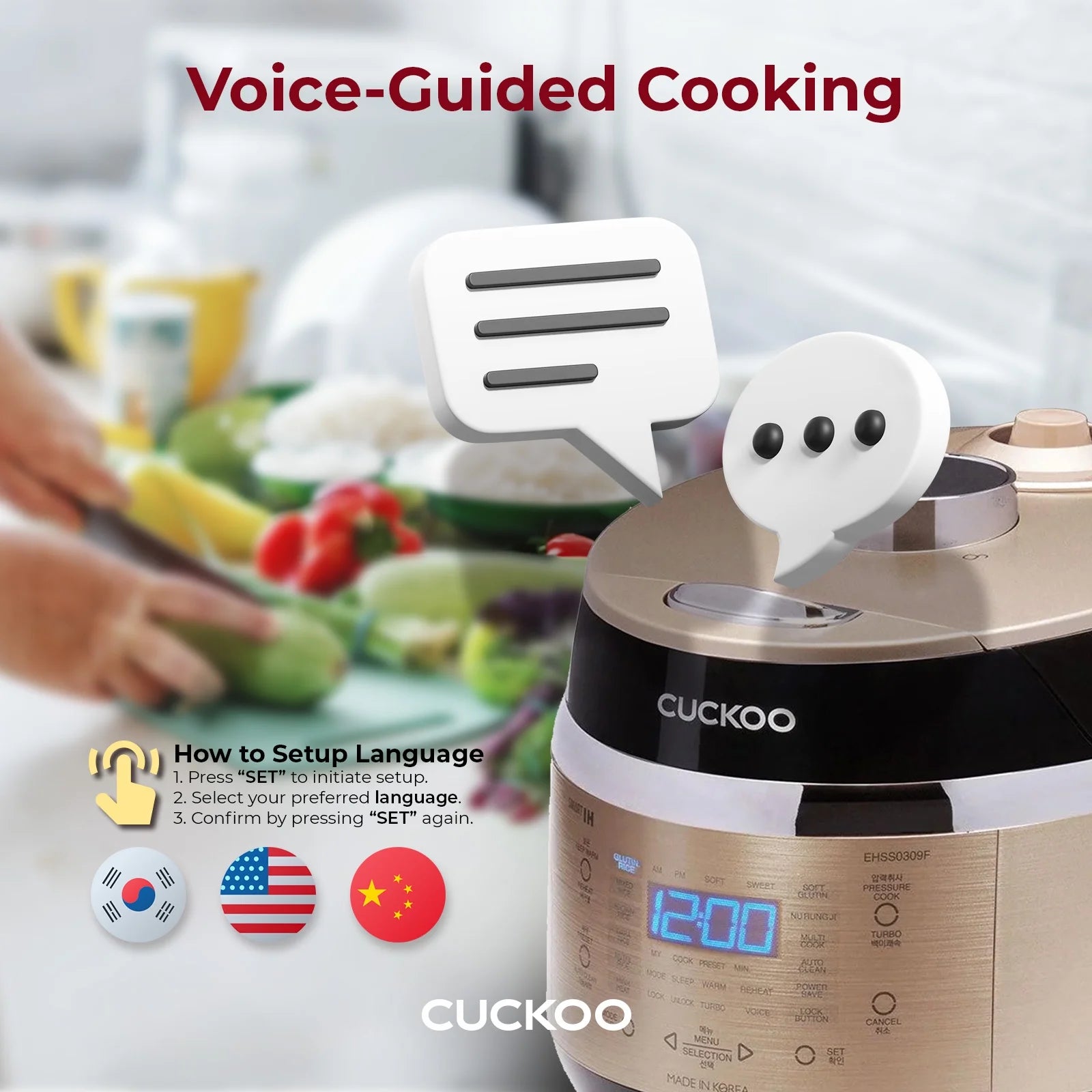2026 New Cuckoo 3 Cup Dry Induction Heating Pressure Rice Cooker with Micom Logic Tech, Nonstick Pot, Warmer, 16 Menu Modes and Voice Guide in Gold (CRP-EHSS0309FG) - Image 6