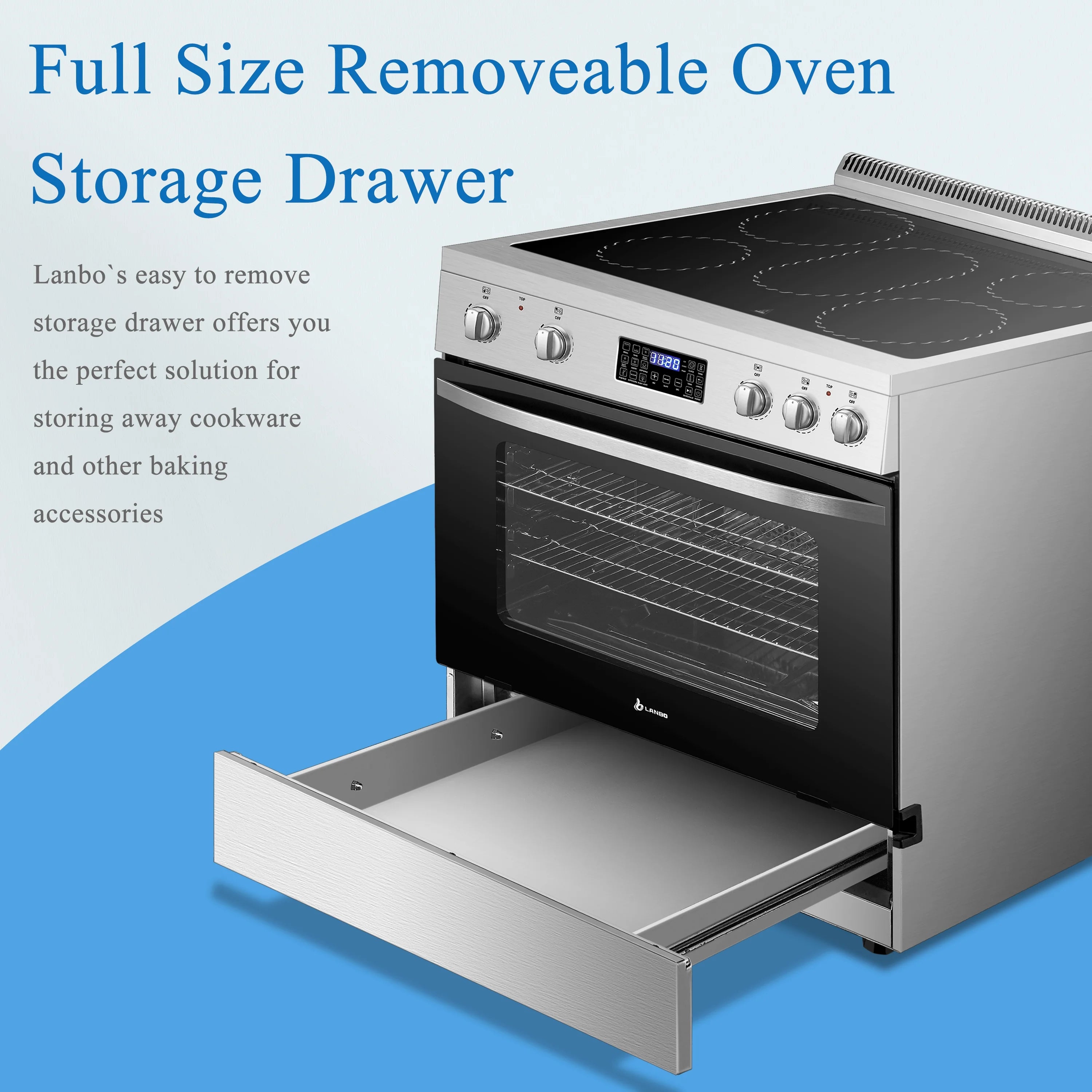 2026 New Lanbo 30 inch 5.9 CU.ft. Freestanding Electric Convection Range with Air Fry and Rotisserie, Electric cord or plug is not included - Image 18
