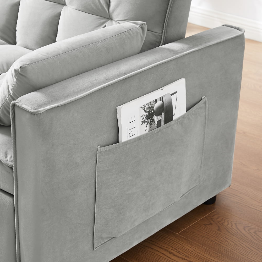 2026 New Convertible Sofa Bed,3-in-1 Sleeper Sofa with Pull Out Bed,Velvet Highly Elastic Sponge Futon Couch Loveseat with Adjustable Backrest and 2 Pillows for Living Room,Gray - Image 14