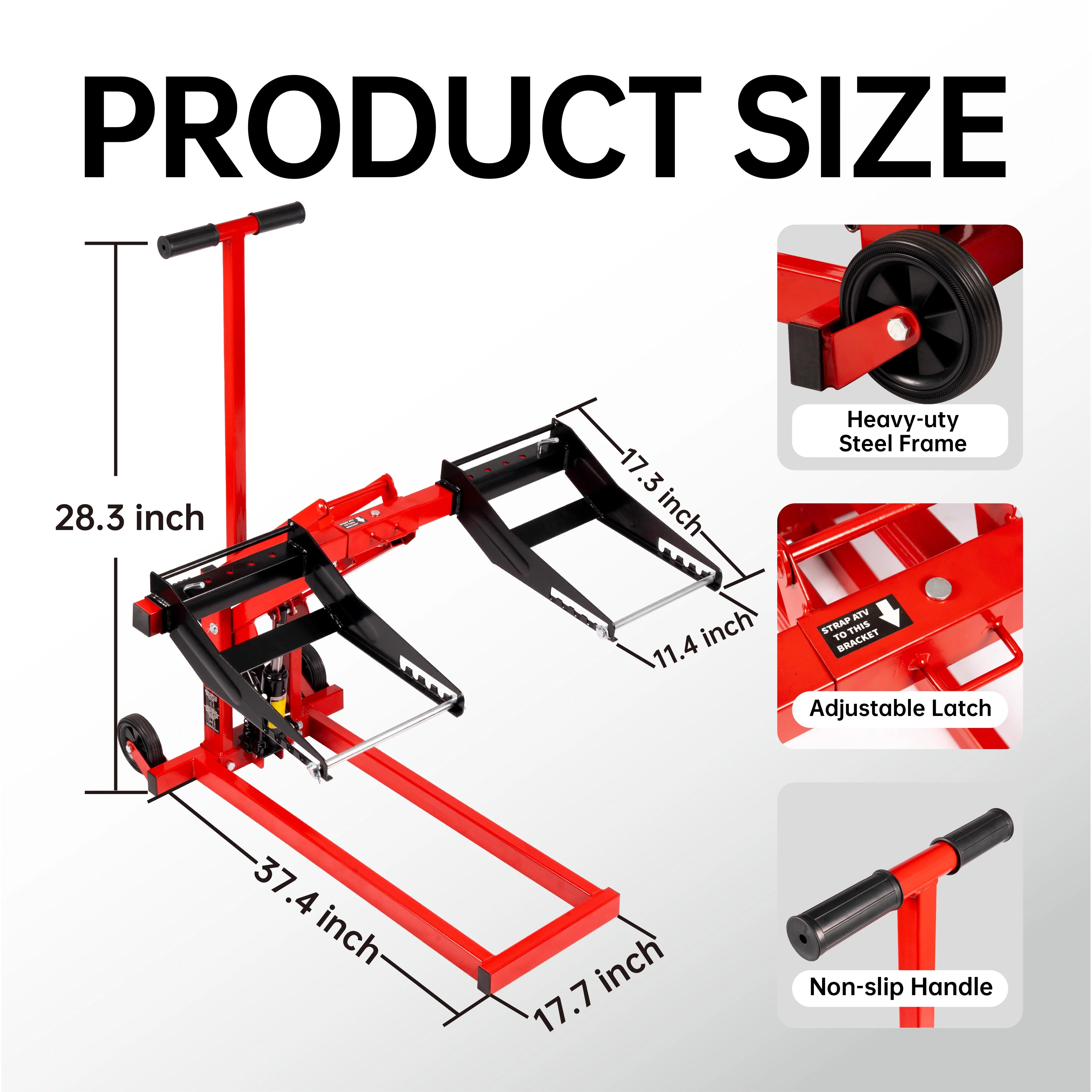 2026 New 300lb Capacity, Adjustable Riding Lift Jack Heavy Duty Construction with Safety Lock, Non-Slip Wheels&Handle for Tractors, Atvs and Zero Turn Lawn Mowers - Image 4