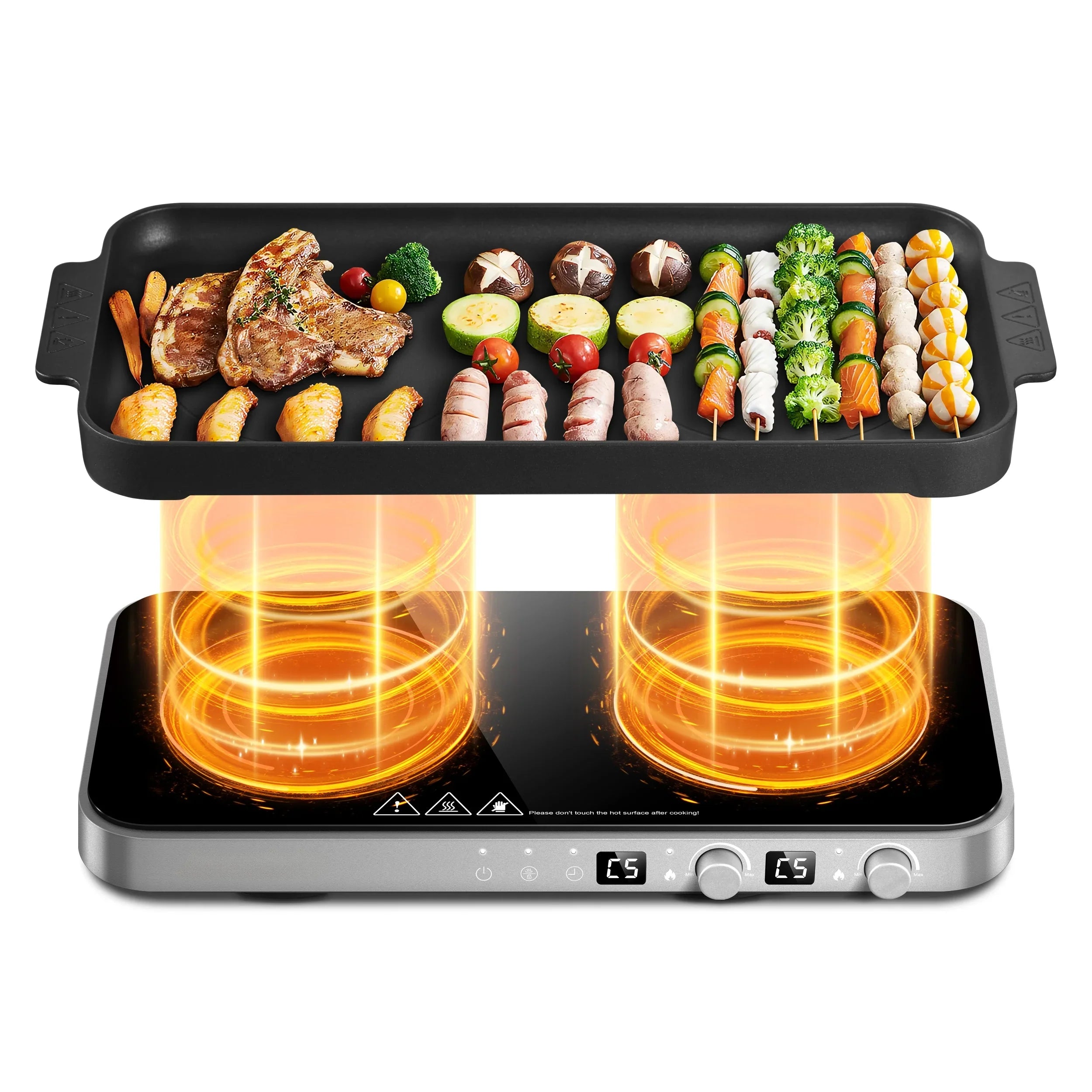 2026 New Sunmaki Portable Double Induction Cooktop with Removable Griddle Pan Non-stick, 1800W 2 burner Induction Hot Plate With Sensor Touch 9 Power Levels, 99 Min Timer,Great for Family Party