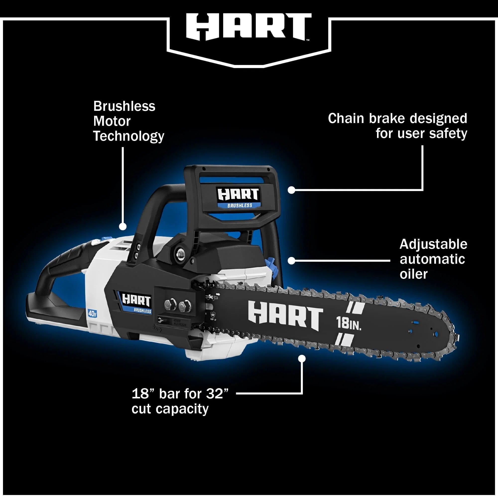 2026 New HART Cordless 40-Volt SUPERCHARGE Brushless 18-inch Chainsaw, (1) 6.0Ah Lithium-Ion Battery - Image 5