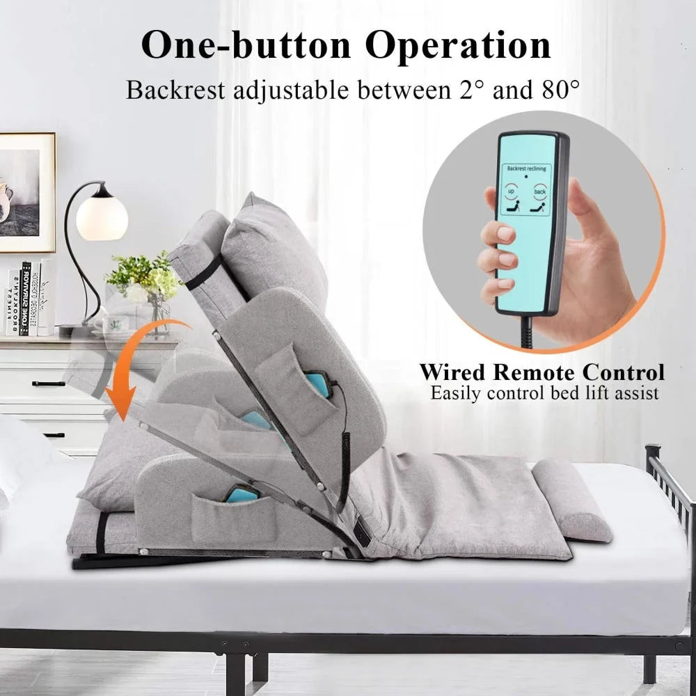 2026 New Electric Lifting Backrest for Bed, Folding Adjustable Multi-Function Neck Head and Lumbar Back Support for Elder, Electric Lifting Backrest Pillow with Electric Pump System (Gray with Armrest) - Image 9
