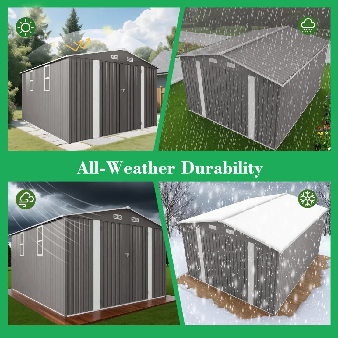 2026 New 10 x 8 FT Outdoor Storage Shed, Large Metal Storage Shed, Lockable Door and Air Vent, Clear Window Garden Tool Shed for Bicycles, Tools, Lawnmowers, Backyards, Patios, Lawns - Gray - Image 11