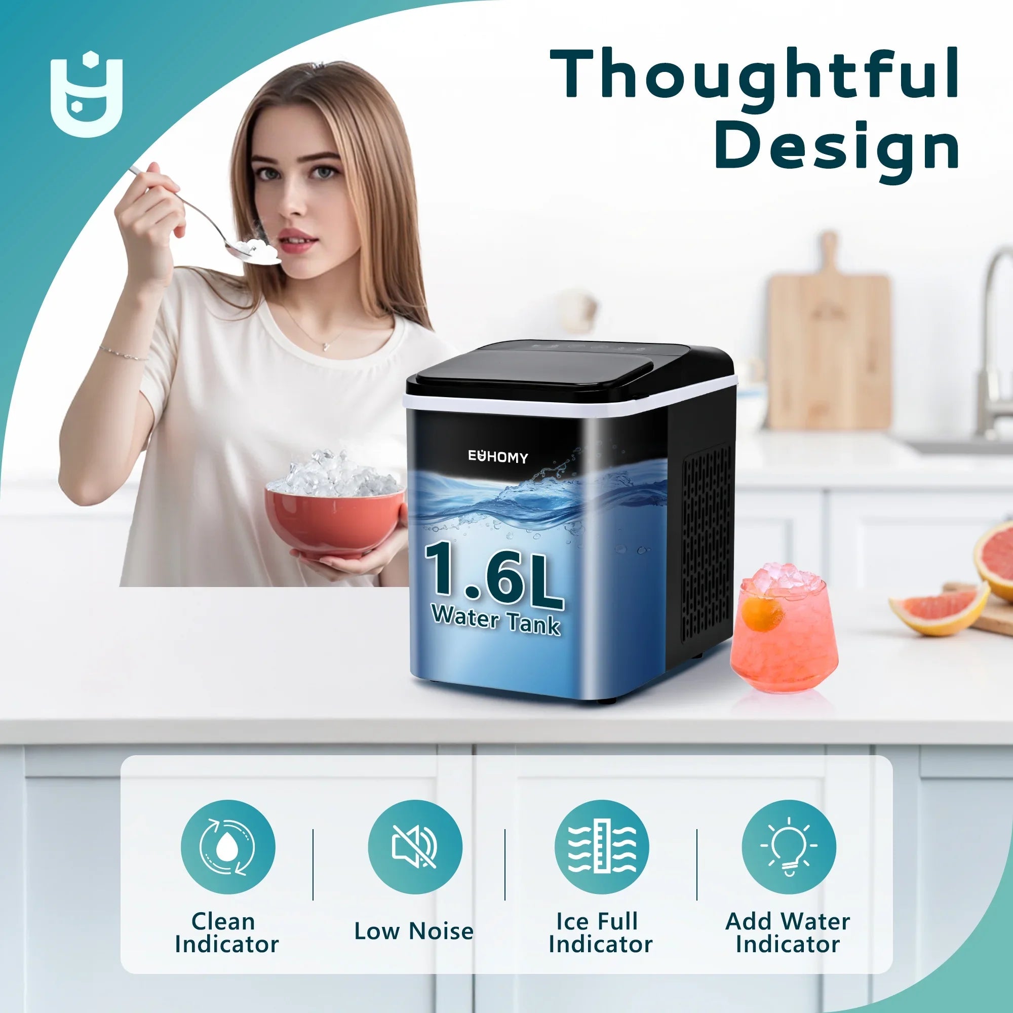 2026 New EUHOMY 35lbs/24H Nugget Ice Maker Countertop, Pebble Ice Maker Machine with Auto-Cleaning, Black - Image 5